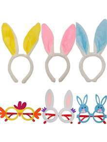4 pezzi Set di forniture per feste di Pasqua, inclusi cerchietto con orecchie da coniglio, occhiali di Pasqua, stile unisex, decorazioni pasquali per la casa, accessori per foto di gruppo e decorazioni per feste di primavera. - Multicolore - Visualizzare 6