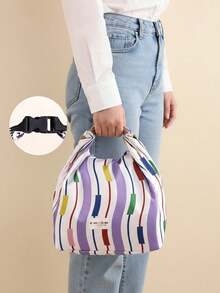 Colorful Striped Foldable Lunch Box, Insulated Lunch Bag For Office Workers And Students, Multi-Functional Storage Bag, Large Capacity And Washable, Roll-Up And Lightweight Design, Suitable For Camping, Work, School, Great Gift For Office Workers And Students - Multicolor - View 10
