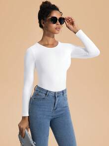 Women's Seamless Sports Long Sleeve Underwear Top For Women Crewneck Shirts Summer Air Conditioning Bottom Lightweight Base Layer Shirt - 白色 - 查看 6