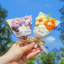 手工礼品花束，针织绒球花束，迷你仿真向日葵和雏菊，节日派对礼品，生日礼物 - 彩色 - 查看 1