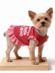 Glitter Ruffle Hem Pet Dress "OMG I'M TOO CUTE" Letter Print Dog Tank Dress, Sweet Summer Outfit For Small Dogs