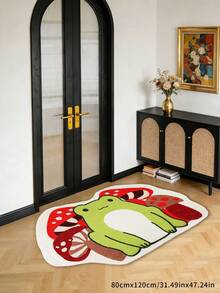 1pc Cartoon Frog & Mushroom Design Floor Mat, This Mat Features An Adorable Frog Design Paired With Colorful Mushrooms, With A Cute And Eye-Catching Style. The Soft And Skin-Friendly Material Provides Comfortable Underfoot Feel, Adding A Fun And Lively Touch To The Space While Effectively Trapping Dust, Making It A Helpful Little Accessory To Boost The Cuteness And Practicality Of Your Home.