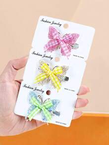 6个/套闪亮蝴蝶格子发夹，5种马卡龙色 - 红/粉/蓝/黄/绿，吸睛 - 适合女性和女孩，可为日常、校园、派对和假日装扮增添甜美活泼的气息。 - 彩色 - 查看 4