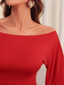 This Elegant, Stylish New Pure Red A-Line Dress Features A Large Collar, Irregular Sleeves, And Pleated Knitted Panels - Perfect For Graduation Parties, Holiday Events, Dates, And Other Occasions.