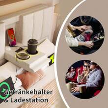 Upholstered Bed 160x200 Cm Double Bed With Hidden Cup Holder & Charging Station, Hydraulic Bed With Storage Space Under The Bed, Incl. Slatted Frame, Linen Beige (Without Mattress) - White - View 2