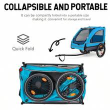 Pet Bike Trailer Dog Cart For Bicycle Suitable For Small And Medium Pets Easy Folding Cart Frame Quick Release Wheel Non-Slip Floor Internal Leash Blue+Grey - Blue+Grey + Steel1 - View 6