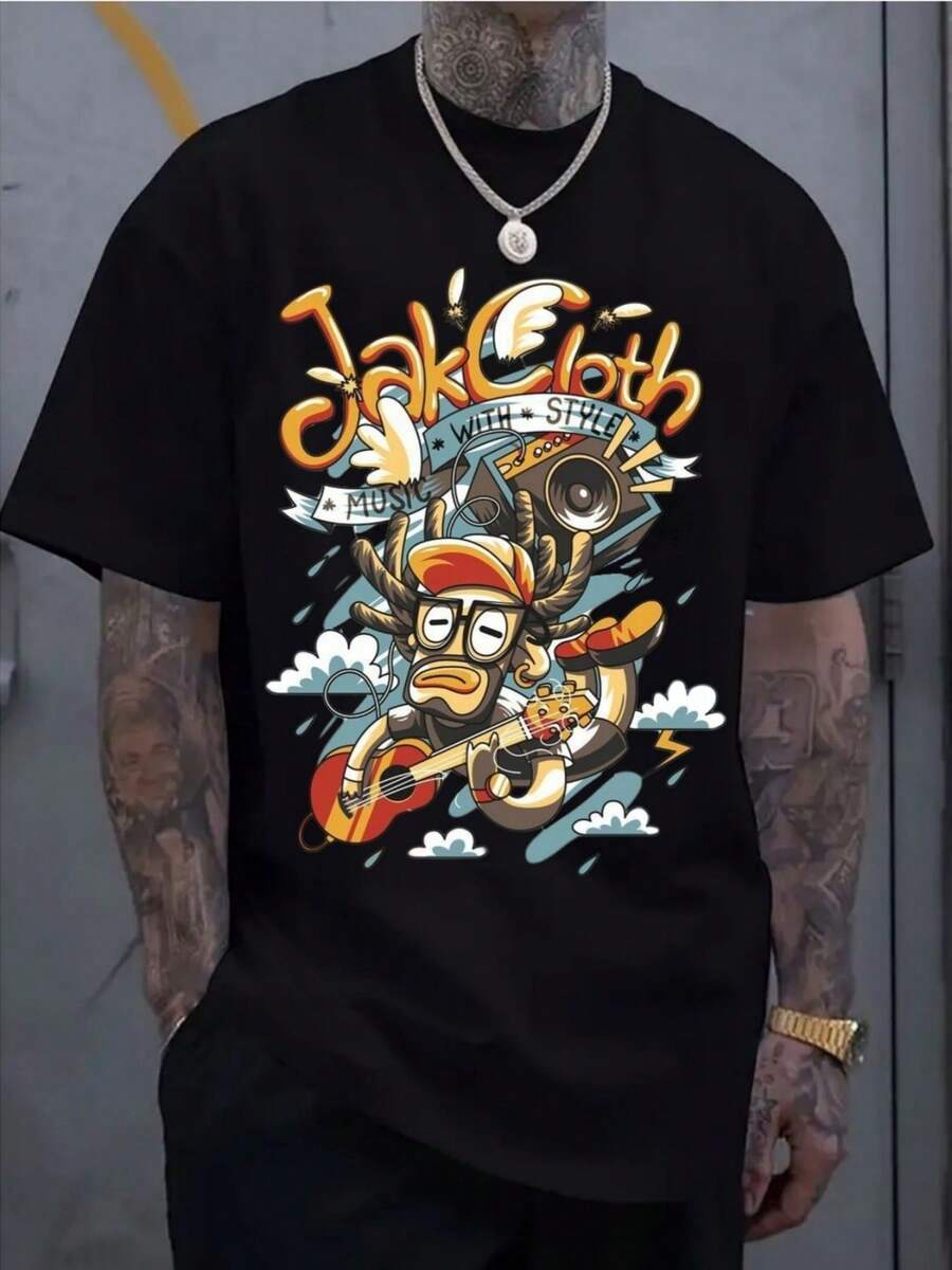 Short-Sleeved Casual For Sports Shirt For Men  Featuring A Stylish 2D Print, Stretchy And Comfortable Knitted Fabric, Ideal For Sports, Travel, And Everyday Use - C - 風格 - 查看 1