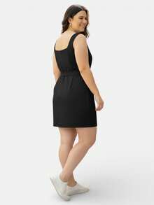 Women's Plus Size Elegant Curvy Short Dress With Thick Straps And Bow - 黑色 - 查看 3