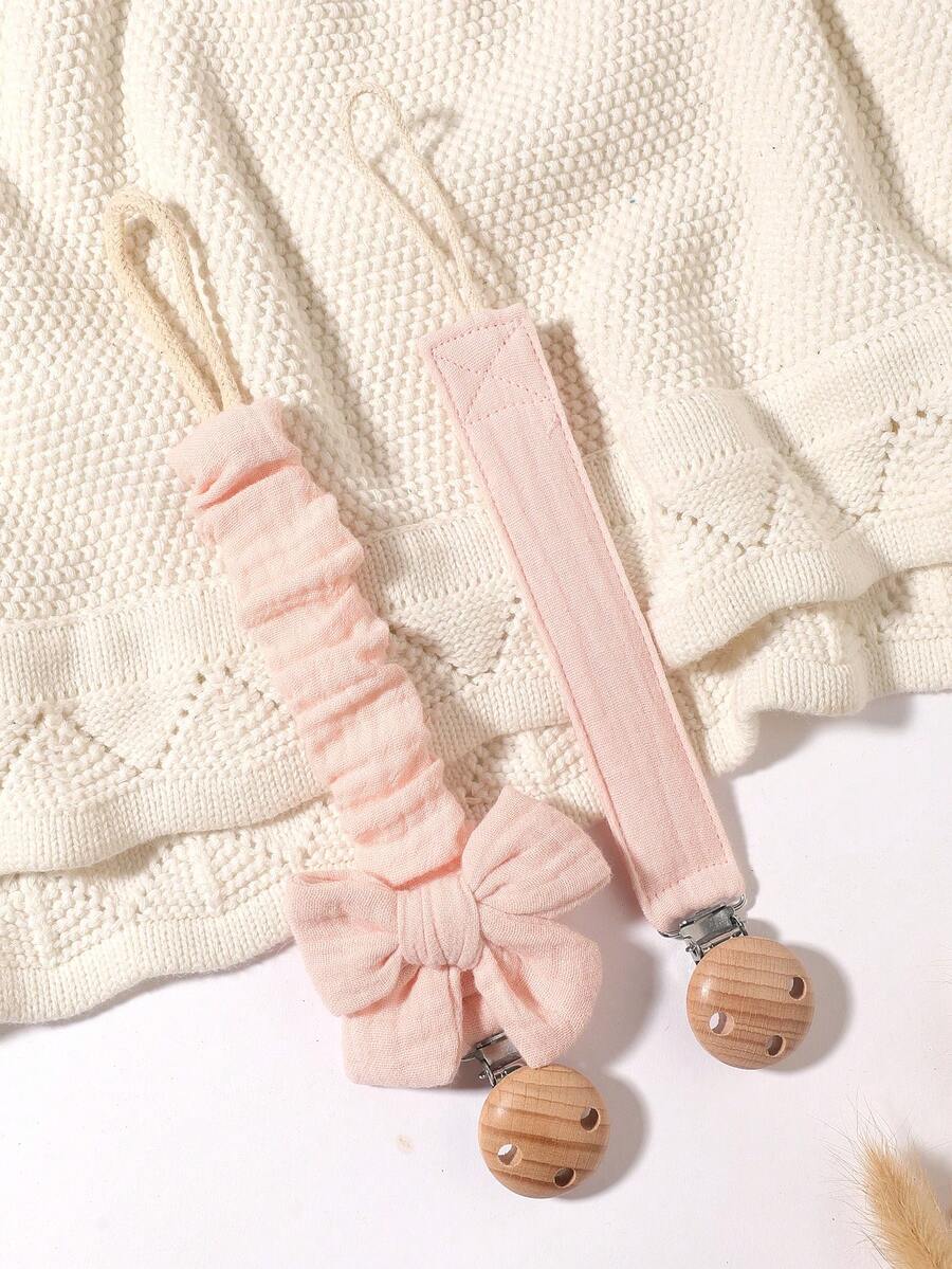 2pcs Baby Pacifier Chain, Fashionable Printed Pacifier Clip And Wooden 3-Hole Pacifier Clip, Suitable For Baby Boys And Girls, Daily Use And Gift - Multicolor - View 1