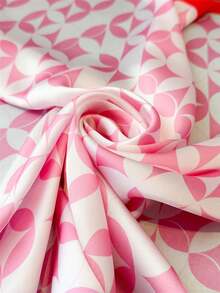 1pc Square Scarf, Women's Satin Printed Headband, Headwrap, Fashion Ladies Hair Scarf, Shawl, Scarf, Women's Neckerchief, Headscarf - Geometric Circles In Pink - View 3