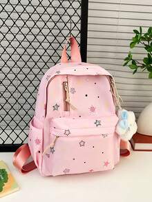 1pc's New Star-Patterned Backpack Is Casual, Simple, And Stylish. It Features A Zipper Design And Adjustable Shoulder Straps, Making It Suitable For Teenagers' Daily Outings And Travel. It Easily Holds Everyday Essentials, Is A Versatile Piece, And A Fashion Favorite, Suitable For Various Styles And Occasions. It Also Makes A Great Gift For Friends. Happy Ramadan! - Star Backpack - View 13