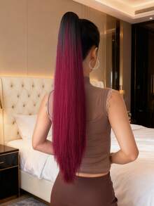 爪形马尾假发，棕色，26英寸长，直发，耐热纤维合成马尾假发，适合女士派对和日常佩戴。 - 棕色 - 查看 6