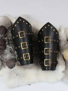 1件男女通用PU皮革腕带，维京中世纪腕套，文艺复兴集市LARP服装道具，朋克铆钉装饰手镯 - C - 查看 18