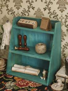 1pc Wooden Wall-Mounted Desktop Storage Cabinet - Blue - View 6