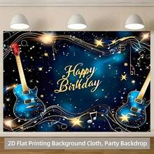 1 szt. Tło urodzinowe z nutami gitary, motyw urodzinowy, w tym wzór złotej gwiazdy, odpowiednie na przyjęcia urodzinowe, artykuły imprezowe, dekoracje imprezowe, rocznice, tła do zdjęć studyjnych, spotkania rodzinne, do użytku wewnątrz i na zewnątrz, dekoracja ścienna, dekoracja korytarza, imprezy ogrodowe, imprezy tematyczne - Wielokolorowe - Zobacz 4