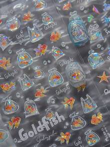 1个果冻可爱小金鱼，袋装金鱼逼真5D美甲贴纸，自粘式按压美甲贴，适合女性，水族美甲装饰，夏季日常派对趣味美甲用品 - 彩色 - 查看 5
