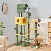 Cactus Cat Tree, Large Cat Tree For Indoor Cats, Multi-Level Cat Tower With 2 Large Condo, Scratching Posts, 2 Acrylic Clear Bowls And Dangling Balls, 68.5in - Green - View 2
