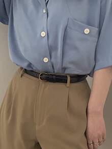 1pc Men's Retro Niche Casual Leather Belt, Minimalist Design, Suitable For Jeans, High-Quality Black Color, Versatile For Daily Wear - Multicolor - View 5