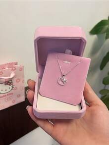 Sanrio 1pc Cute Hello Kitty Pendant Necklace, Fashionable Hollow Clavicle Chain, Suitable For Daily Wear - Multicolor - View 4