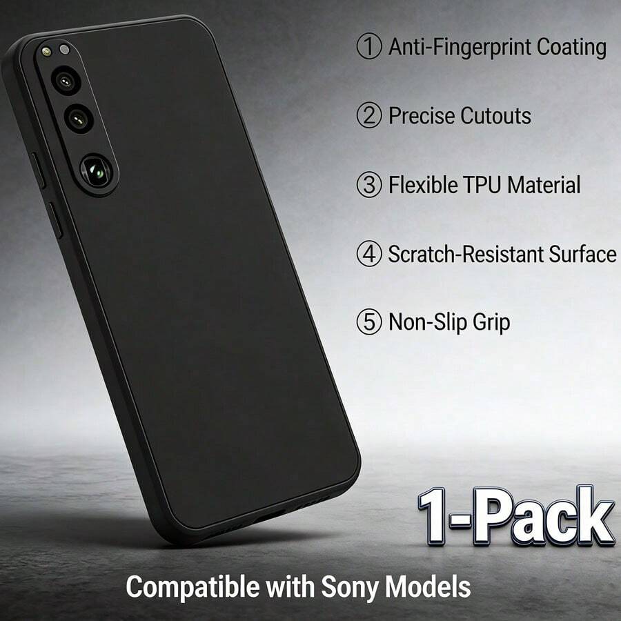 1 Black Phone Case, Compatible With Sony Xperia 10 V/Xperia 10 IV/Xperia 1/Xperia 5 II/ Phone Cases. The Cover Is Made Of Soft And Comfortable Material, Providing Anti-Slip, Anti-Sweat, And Anti-Fingerprint Properties - Black - View 1
