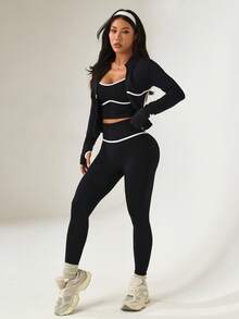 Women's High Waist Seamless Slimming Leggings, Elastic Soft Touch Quick Dry Breathable Butt Lifting Leggings For Hiking, Running, Cycling, Yoga, Casual Wear - Black - View 6