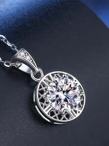 1CT Moissanite S925 Sterling Silver Necklace, Round Inner Mesh Pendant - Gift For Women, Daily Fashion Jewelry