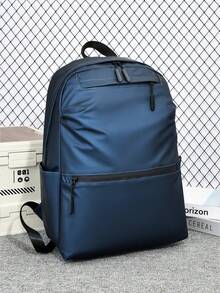 1pc Blue PU Leather Backpack, Multi-Pocket Design, Classic Daily Commute Backpack, Travel Bag, Suitable For Travel, School, Unisex, Large Capacity, High-Quality Commuter Bag, Fashionable And Minimalist Design - Blue - View 3