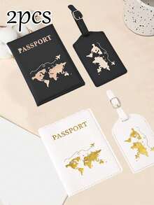 1 Set Minimalist Passport Information Card Holder For Outdoor Travel & Cross-Border Business, Foil Map Design, Parent-Child Set, Solid Color Passport Book & Travel Accessories Set, Essential Holiday Vacation Passport Cover, Women Passport Wallet - Multicolor - View 22