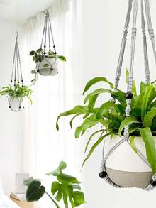 1pc Indoor Plant Hanging Basket - Macrame Indoor Plant Hanger - White - View 11