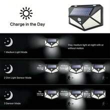 1pc 100 LED Solar Lights, Outdoor Waterproof, Motion Sensor Flood Lights With Remote Control, 3 Modes, Solar Powered, Suitable For Patio, Garage, Backyard, Garden Wall - Black - View 9