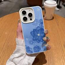 Blue TPU phone case with floral and butterfly pattern and lychee design, suitable for  17/16/16 Pro/16 e/16 Pro Max/16 Plus/15/15 Plus/15 Pro/15 Pro Max, 14/14 Plus/14 Pro/14 Pro Max, 13/13 Pro/13 Pro Max, 12/12 Pro/12 Pro Max, 11/11 Pro/11 Pro Max, 7/8 Plus, XR/Xs/Xs Max. Beige large-hole shockproof soft case. - Colores mixtos 1 - Ver 1