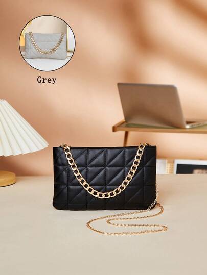 1 st quiltad broderad handväska för flickor, axelväska med metallkedja, mångsidig, perfekt present