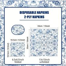 Bộ 20/60/100 khăn ăn họa tiết hoa cổ điển, chất liệu sứ xanh trắng, lý tưởng cho đám cưới, sinh nhật, tiệc ngoài trời - hoàn hảo cho nhà hàng, nhà bếp, quán cà phê, trang trí hoa. - màu xanh da trời - Xem 6