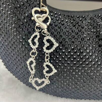 Heart-Shaped Long Chain Bag Charm, Shiny Bag Pendant, Valentine's Day Gift