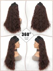 Extensión de peluca sintética con forma de V larga y ondulada, con 4 pinzas resistente al calor, adecuada para mujeres - Negro - Ver 9