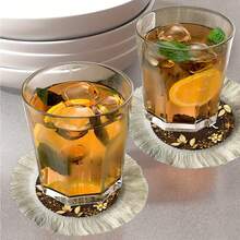 1/4/6 szt. Zestaw dekoracji festiwalowych z motywem Bliskiego Wschodu w kolorze złotym, z kwiatowymi i liściowymi motywami, metaliczna podkładka/podkładka z lnianego materiału z nadrukiem i frędzlami - Wielokolorowe - Zobacz 8