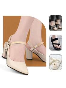 1 Pair Adjustable High Heel Straps, Non-Slip Design With Durable Stitched Buckle And Metal Eyelets, Easy To Install For Sandals, Slippers, Flip Flops, Wide Fit Sandals (Black/Beige/Transparent) - Multicolor - View 4