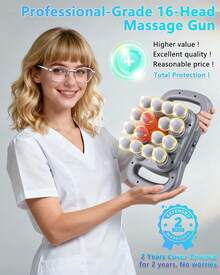 Vielspu 16-Head Massage Gun, Deep Tissue Percussion Massager With 9 Modes & 9 Intensities, 2600mAh Battery Back Bassager For Pain Relief Deep Tissue For Muscle Pain Relief In Back, Legs, Shoulders - 標準款+配件 - 查看 2