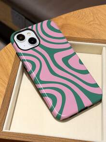 1pc Minimalist Retro Contrast Color Asymmetrical Wave Pattern Glossy 2-In-1 Filmstrip Design Hard Phone Case, Compatible With Samsung/Compatible With IPhone 11/12/13/14/15/16/17 Pro Max - Multicolor - View 4