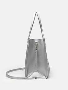 1个女士时尚大容量手提包，经典多色保温包，可装笔记本电脑，可作妈妈包、工作手提包、日常健身午餐包、野餐包、防水保温斜挎包，大号 - 銀色 - 查看 5