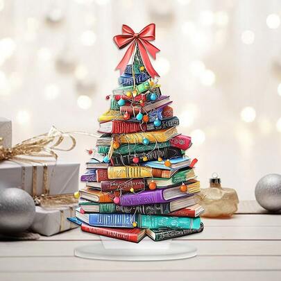 2D Acrylic Creative Book-Shaped Christmas Tree Tabletop Decor, Inspirational Desk Ornament, Home Decoration, Gift