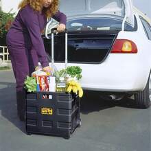 日式戶外便攜式可折疊家用大容量手式拉車，便攜防塵置物車，快遞輕便小推車，伸縮折疊買菜購車。小拉車折疊小推車，露營野餐拉桿車，營地車露營手推車 - 黑色 - 查看 4