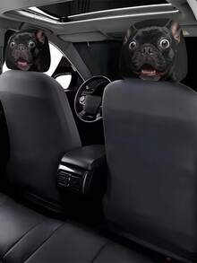 2 piezas de fundas para reposacabezas de coche con estampado de dibujos animados de bulldog negro. Estas son decoraciones interiores personalizadas para automóviles. Son fáciles de instalar y quitar. Son adecuadas para viajes de conducción a larga distancia y salidas de ocio. Son ideales para amantes de los perros. - 2 piezas - Ver 3