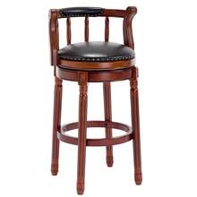 Wooden Bar Stool With Cowhide Leather Top, Dining Chair, 360-Degree Swivel, Ideal For Kitchen, Dining Room And Bar Room, Multicoloured Optional. - Black - View 4