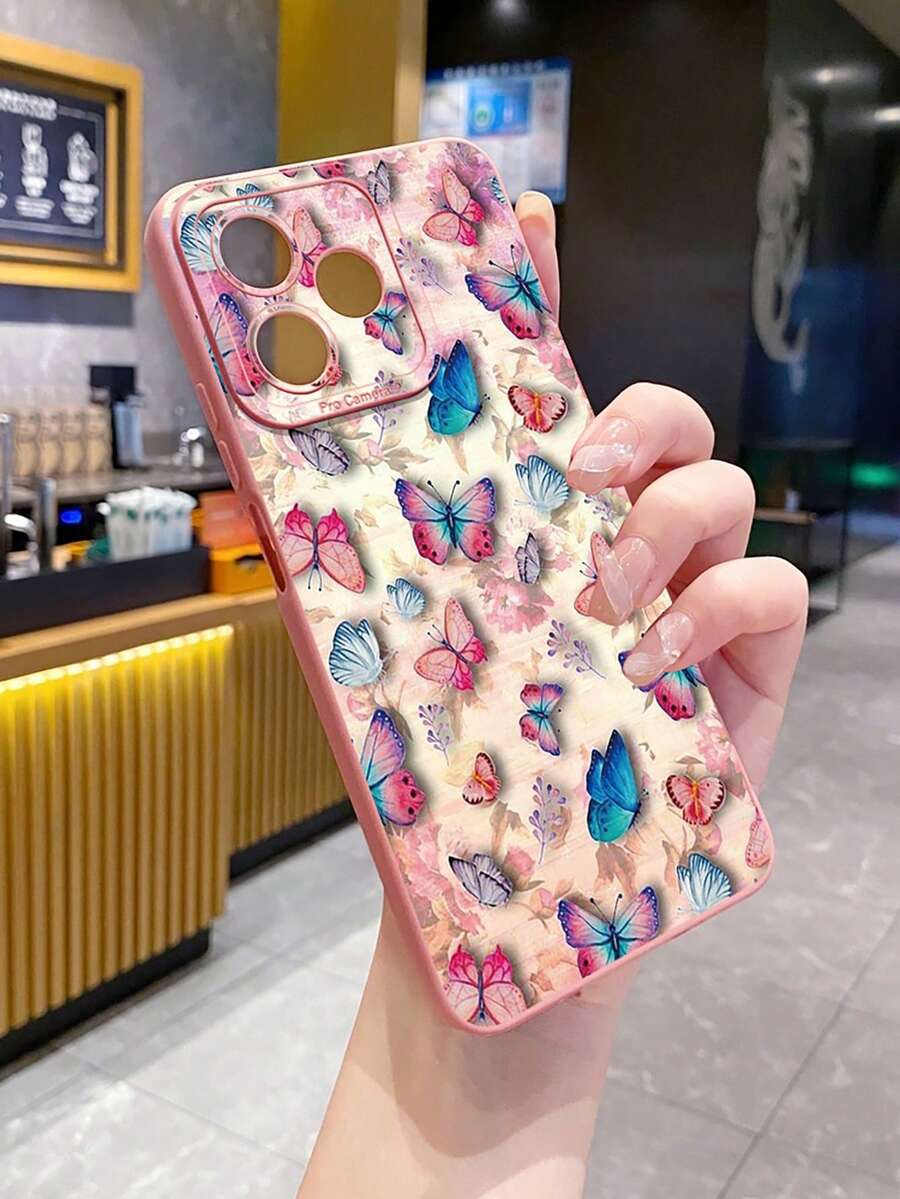 1pc Multi-Butterfly UV Printed Anti-Drop Phone Case Compatible With Samsung/Galaxy/Infinix/Redmi/OPPO/VIVO/Realme Android Models - Pink - View 1