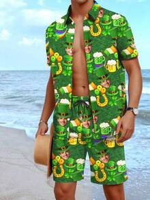 Bộ áo sơ mi và quần short đi nghỉ mát kiểu Hawaii dành cho nam giới, được cá nhân hóa với hình chân dung, thích hợp làm quà tặng cho bạn trai, bạn bè, kỷ niệm ngày cưới của con cái, sinh nhật, ngày lễ. - Nhiều màu - Xem 4