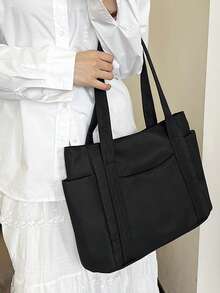 Casual Large Capacity Tote Bag For Women Double Handles And Multi-Pockets Shoulder Bag For Office - màu đen - Xem 2