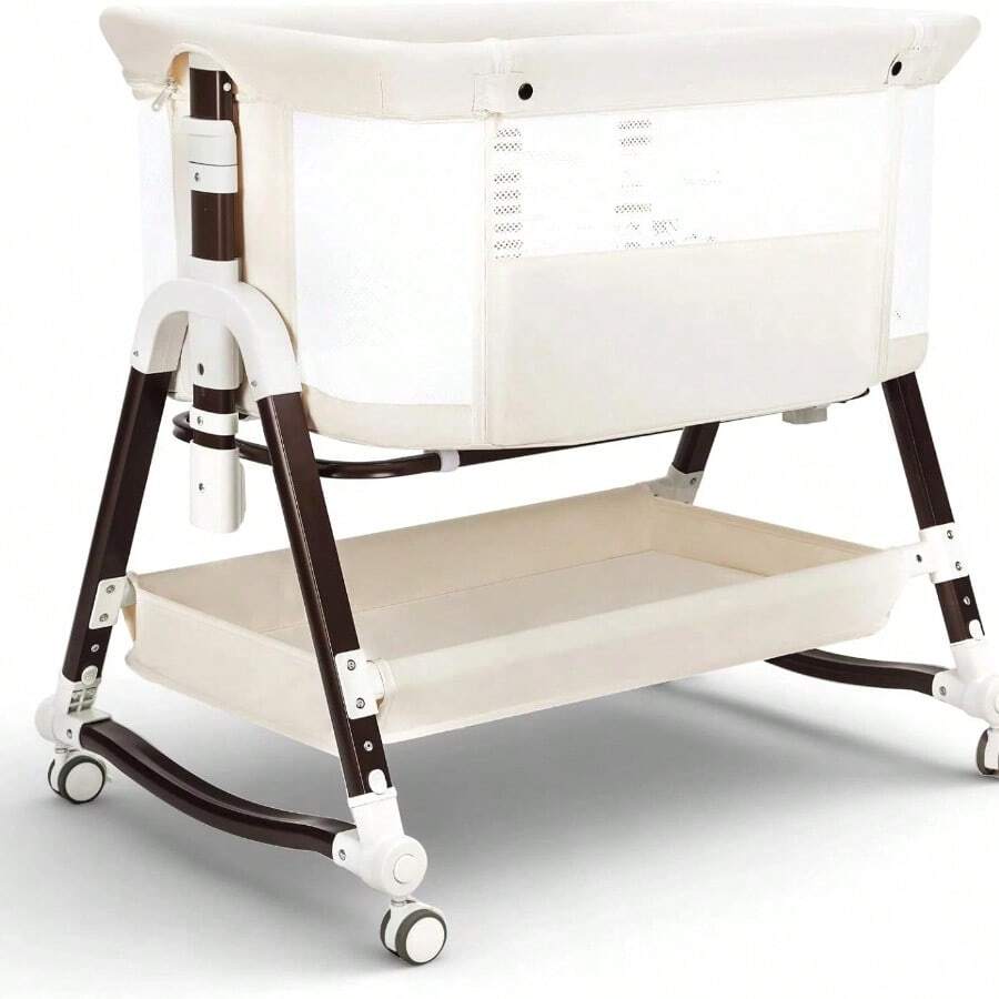 4 In 1 Baby Bassinet For Baby, Foldable Portable Bedside Bassinet With Wheels, Baby Crib With Mosquito Net, Storage And Mattress Included, Foldable Travel Bassinet For Baby/Newborn (White) - 白色 - 查看 1