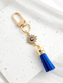 Rhinestone Tassel Pendant, Gold Lobster Clasp Bag Charm, Evil Eye Lucky Amulet Accessory - Multicolor - View 11