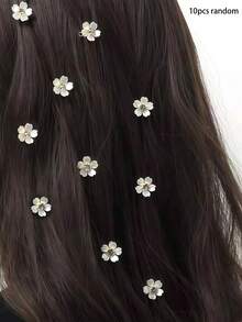 10个/套 白色花朵发夹，精致小花点缀闪亮水钻，清新自然——适合女孩和女士，日常、婚礼或特殊场合佩戴，增添低调优雅。轻巧易用，牢固固定头发，打造自然美丽的发型。尽情享受这些小花的温柔之美吧！ 爪夹、发夹、发卡 - 彩色 - 查看 9